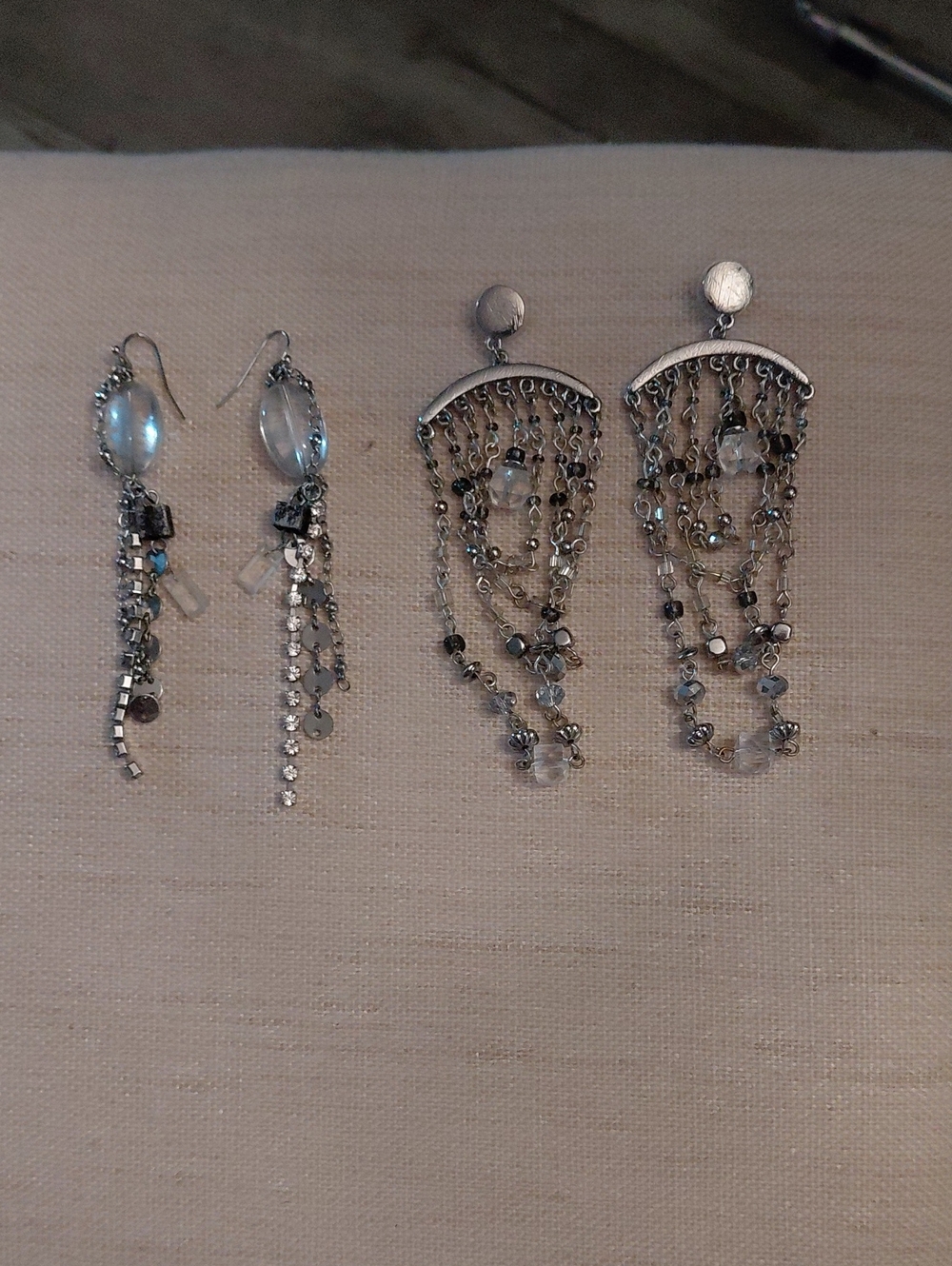 Chico's Silver-tone Dangle Chandelier Earrings - Clear/Gray. 2 Pair.